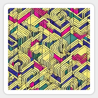 isometric abstract vintage pattern. yellow pink blue greens. wabi-sabi organic perfectly imperfect illustration style Sticker